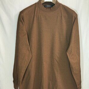 Carnoustie Men's Mock Neck Mercerized 100% Cotton Long Sleeve Shirt - Brown - XL